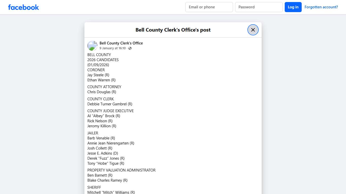 BELL COUNTY 2026 CANDIDATES... - Bell County Clerk's Office Facebook